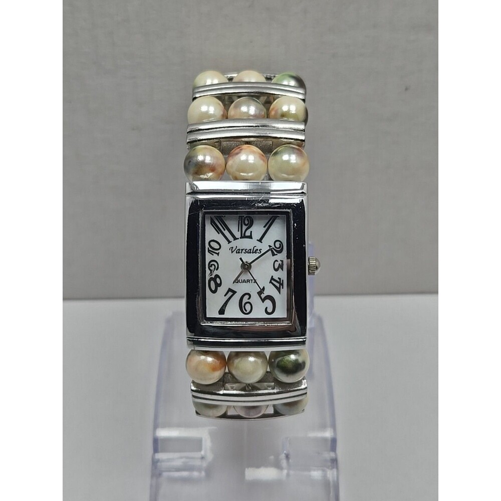 Varsales Womens Statement Cuff Bangle Bead Bracelet Quartz Watch New Battery